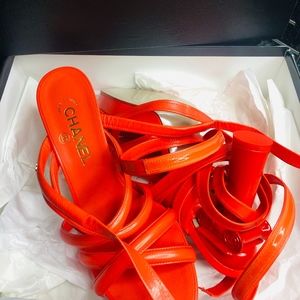 CHANEL orange strappy gladiator sandels. (NWT)